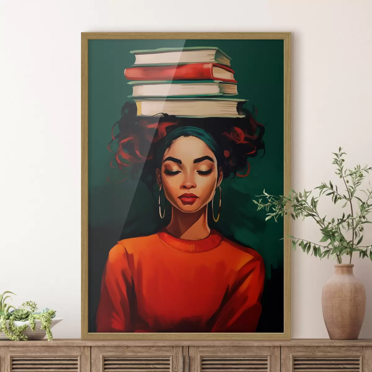 Poster Mujer con libros en la cabeza f45952