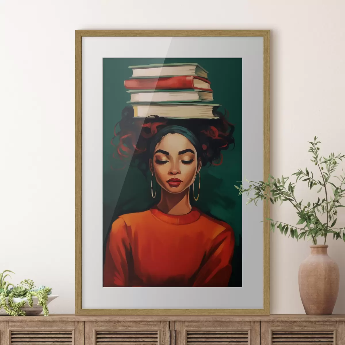 Poster Mujer con libros en la cabeza f45952