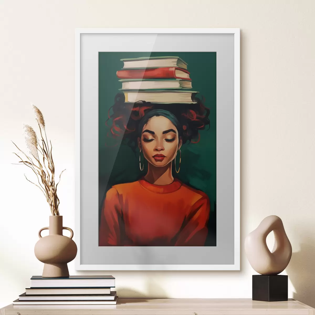 Poster Mujer con libros en la cabeza f45952