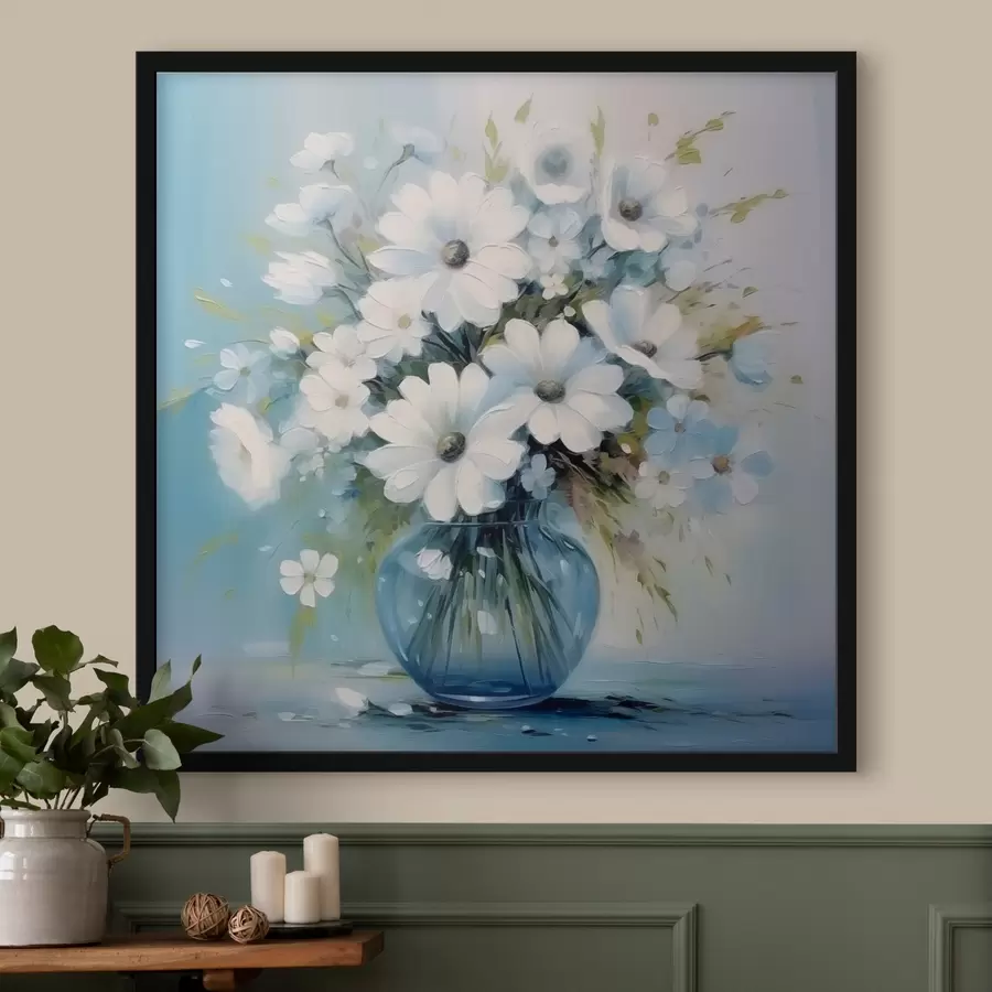 murales de pared Ramo de margaritas en un jarrón azul f45959