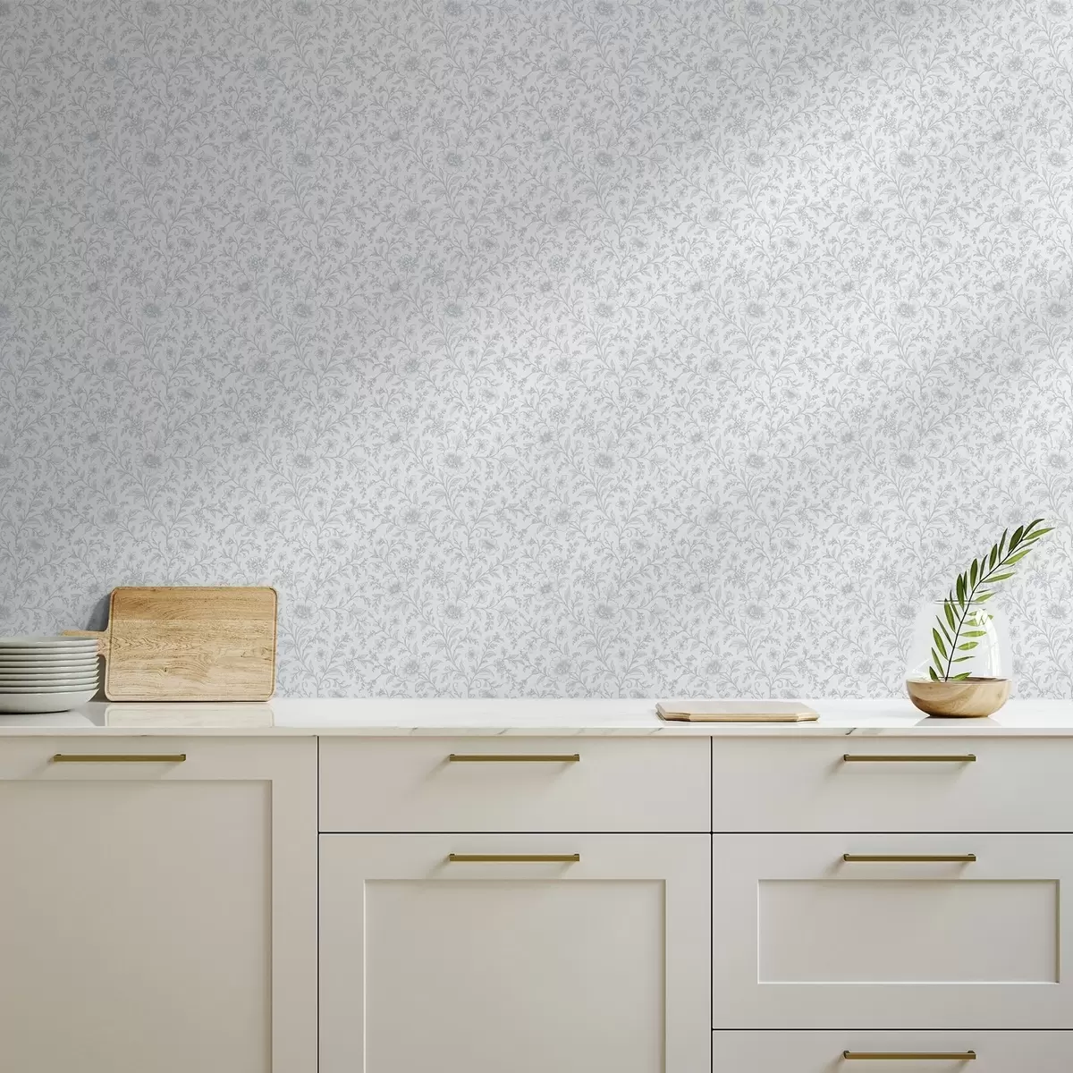 Papel pintado Delicadas flores dibujadas con trazos finos sobre un fondo blanco roto a00576