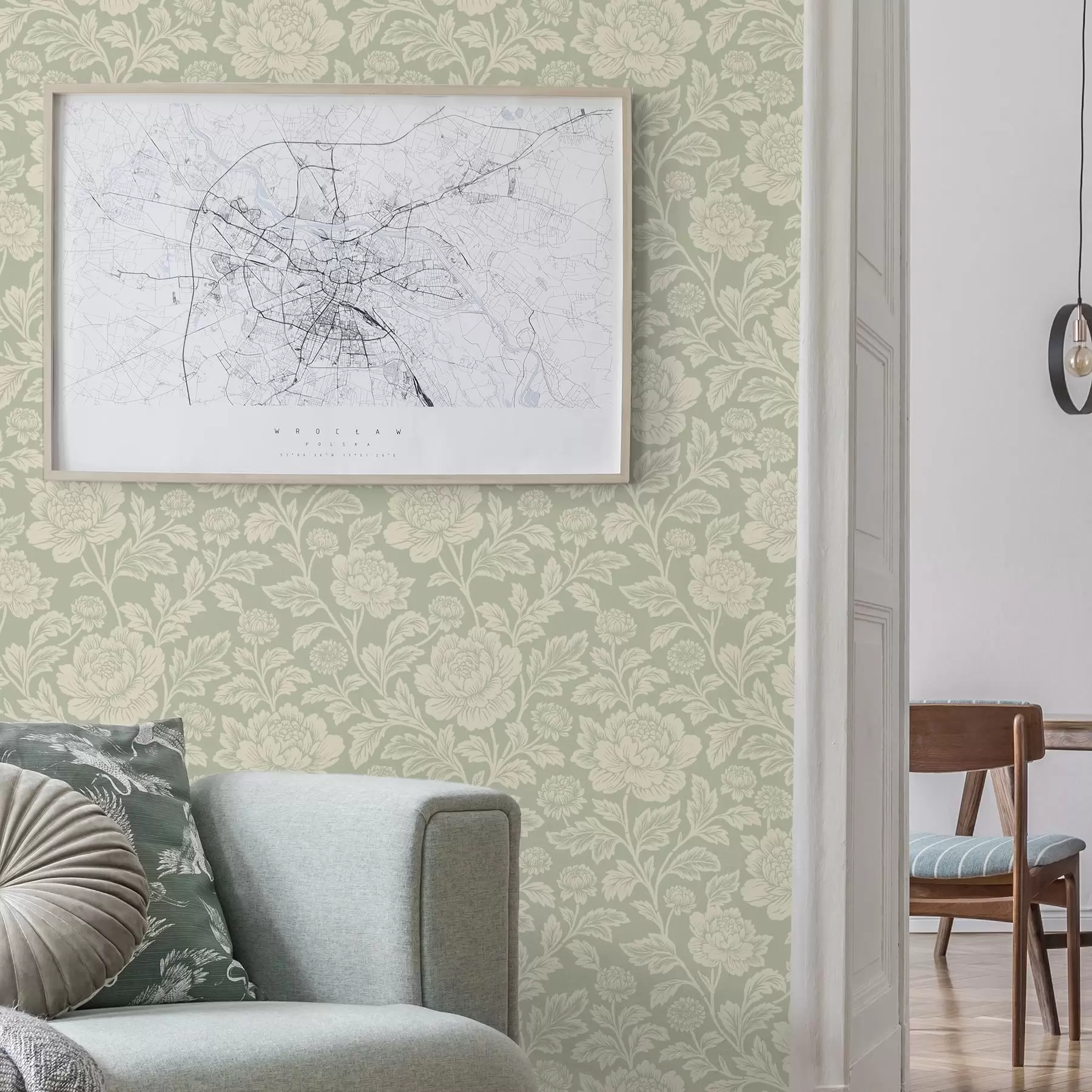 murales de pared Grandes peonías en línea sobre un fondo salvia a00582