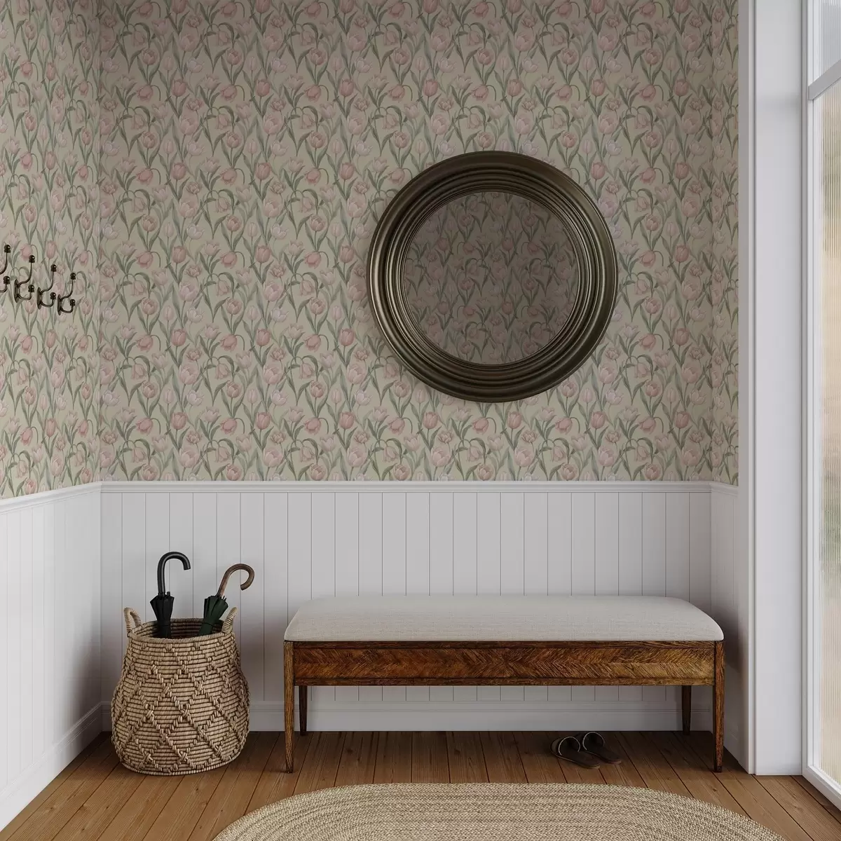 Papel pintado Tulipanes rosa pálido sobre un suave fondo beige a00589