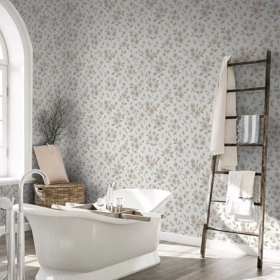 murales de pared Pequeñas flores acuareladas en tonos pastel sobre fondo blanco a00596v1