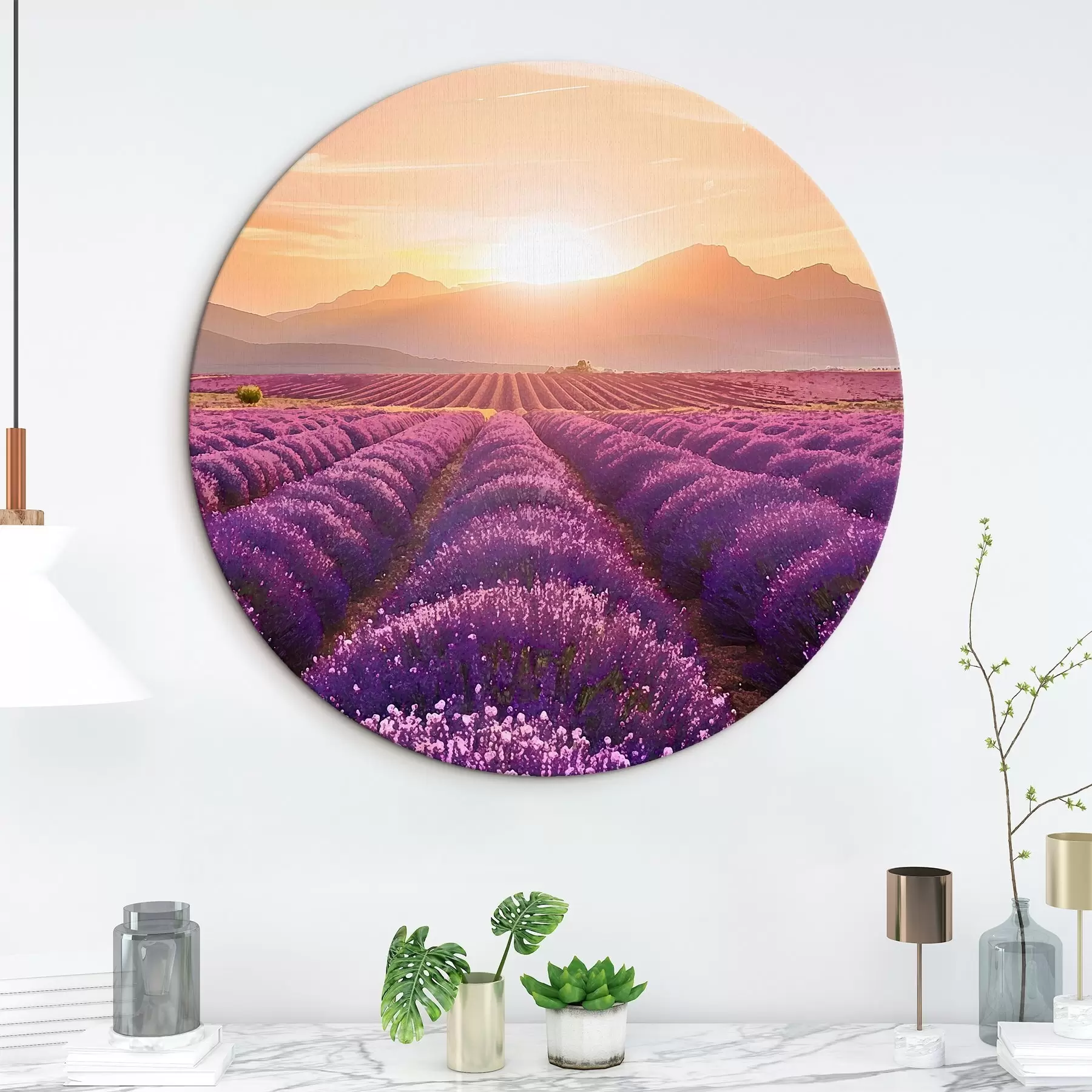 murales de pared Puesta de sol en un campo de lavanda r45663