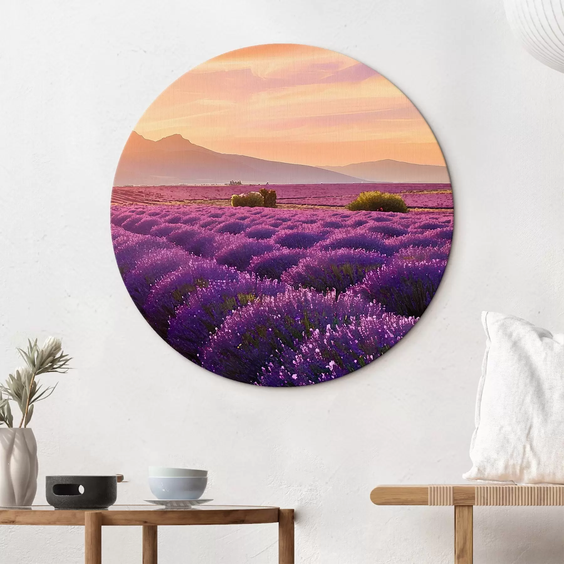 murales de pared Lavanda con el atardecer en las montañas como telón de fondo r45664