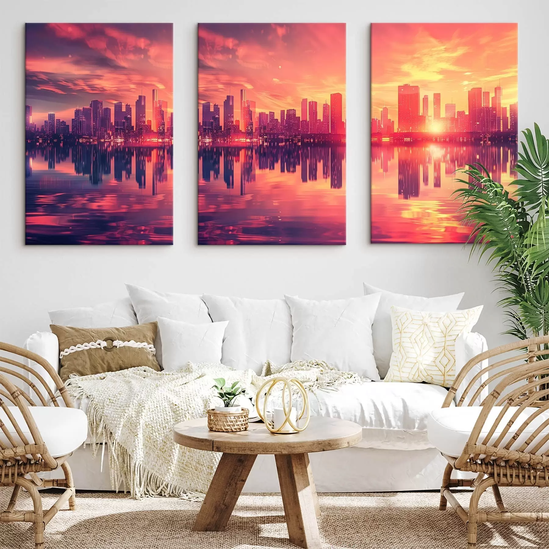 murales de pared Romántica puesta de sol con una ciudad moderna al fondo m00784