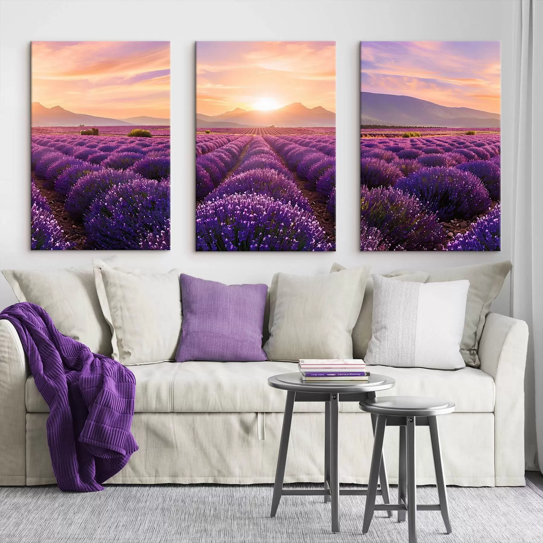 murales de pared Puesta de sol en un campo de lavanda m00785