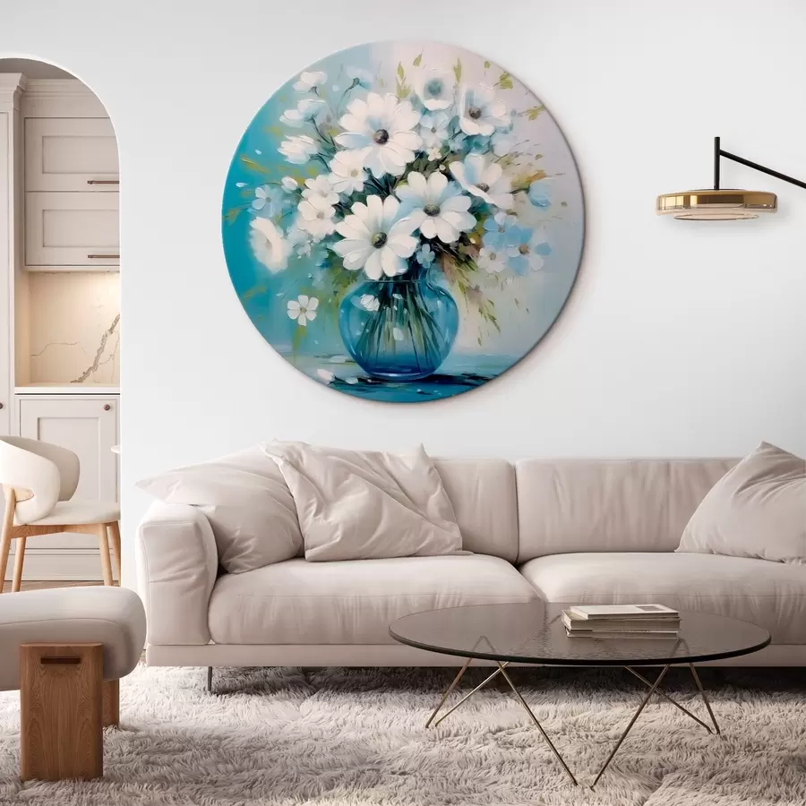 murales de pared Ramo de margaritas en un jarrón azul r45959