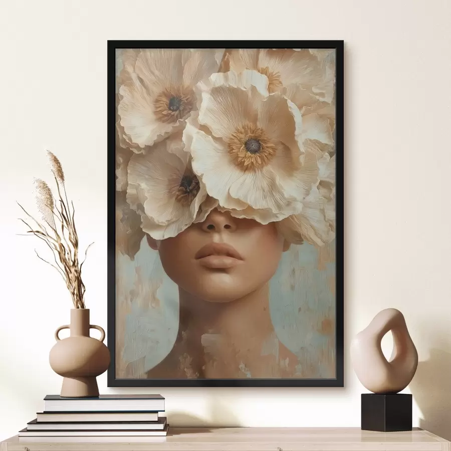 murales de pared Retrato con flores beige cubriendo los ojos f45870