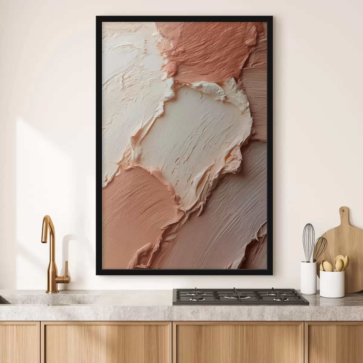 Poster Pinceladas con textura crema-melocotón, impasto rico f45869