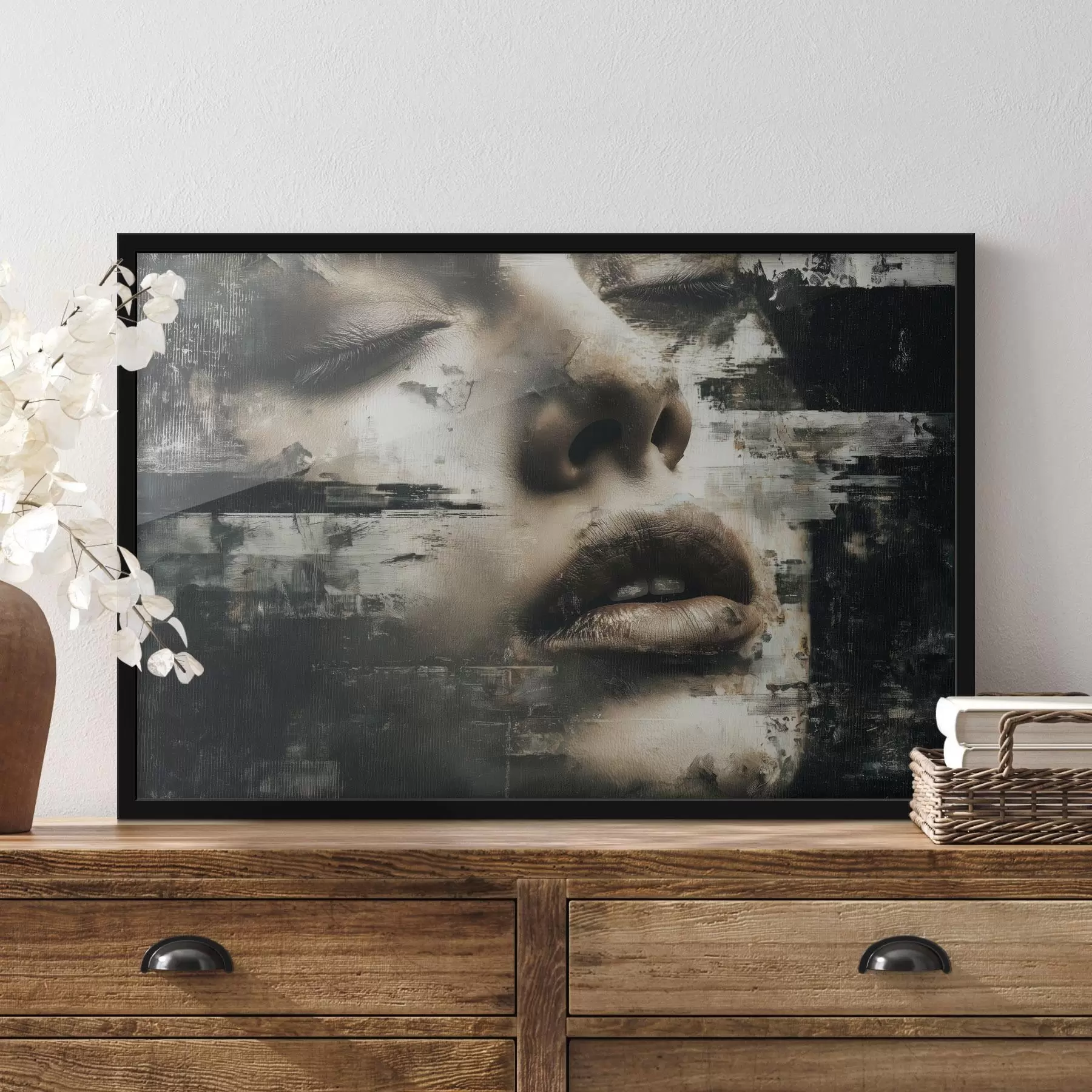 murales de pared Retrato femenino abstracto con efecto glitch y texturas f45873