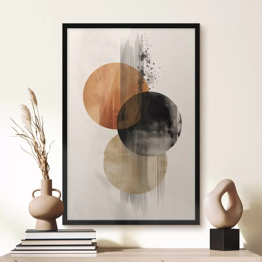 murales de pared Tres círculos texturizados con líneas en una paleta de colores terracota y negro f45885