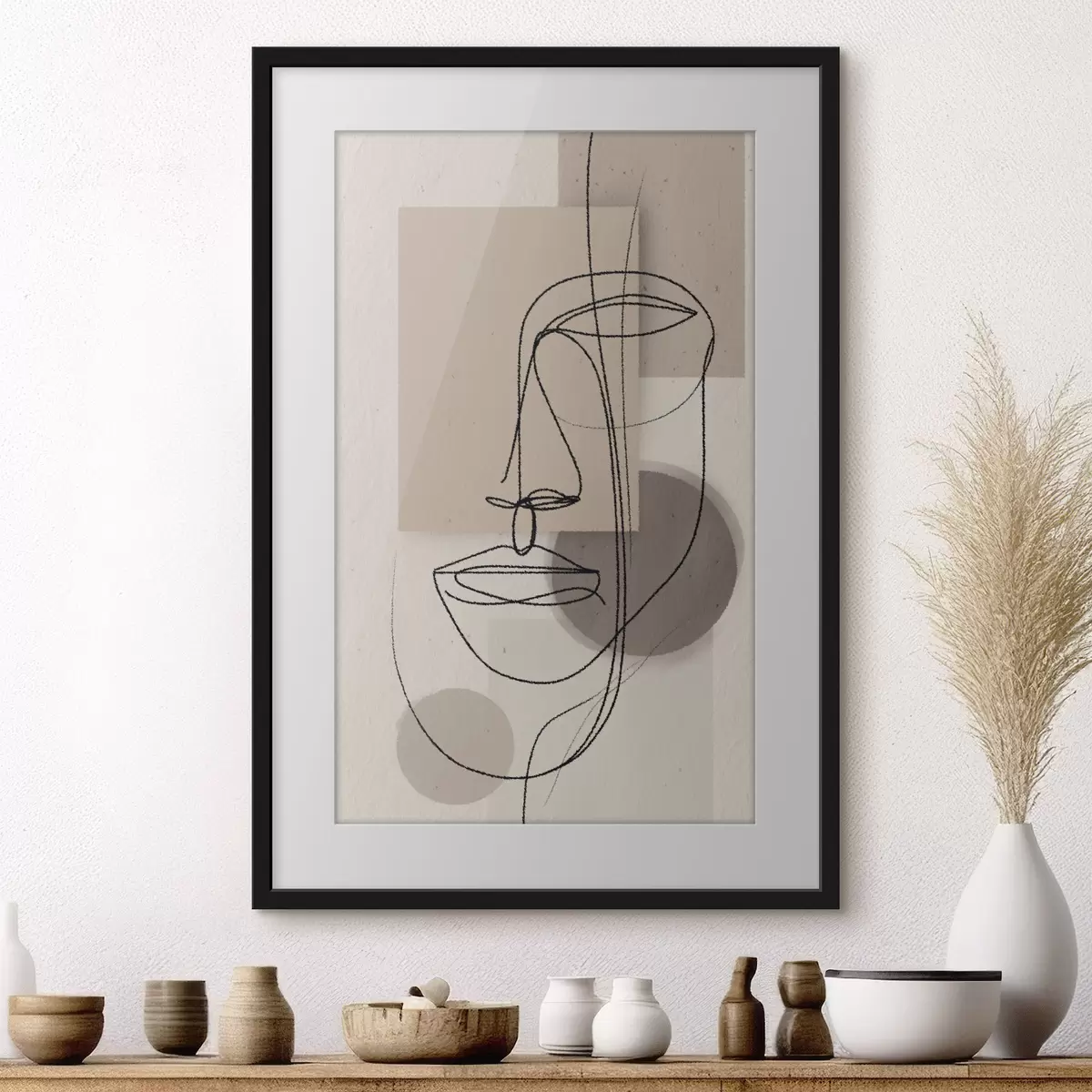 Poster Retrato en línea sobre formas geométricas beige f45886