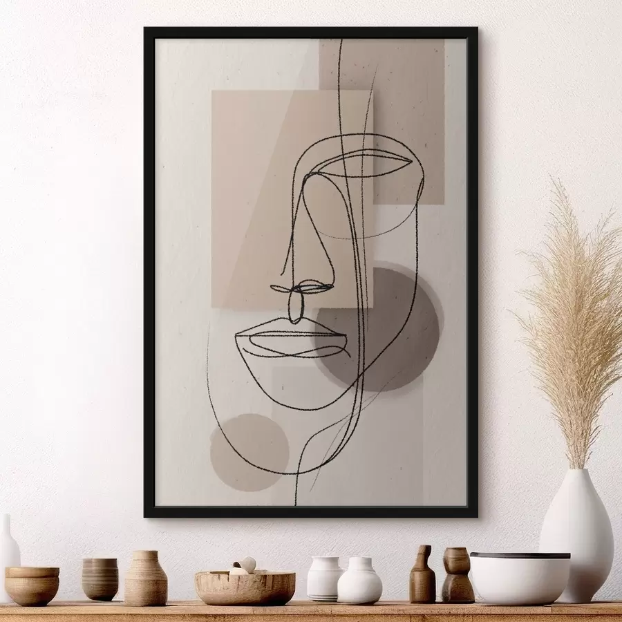 murales de pared Retrato en línea sobre formas geométricas beige f45886