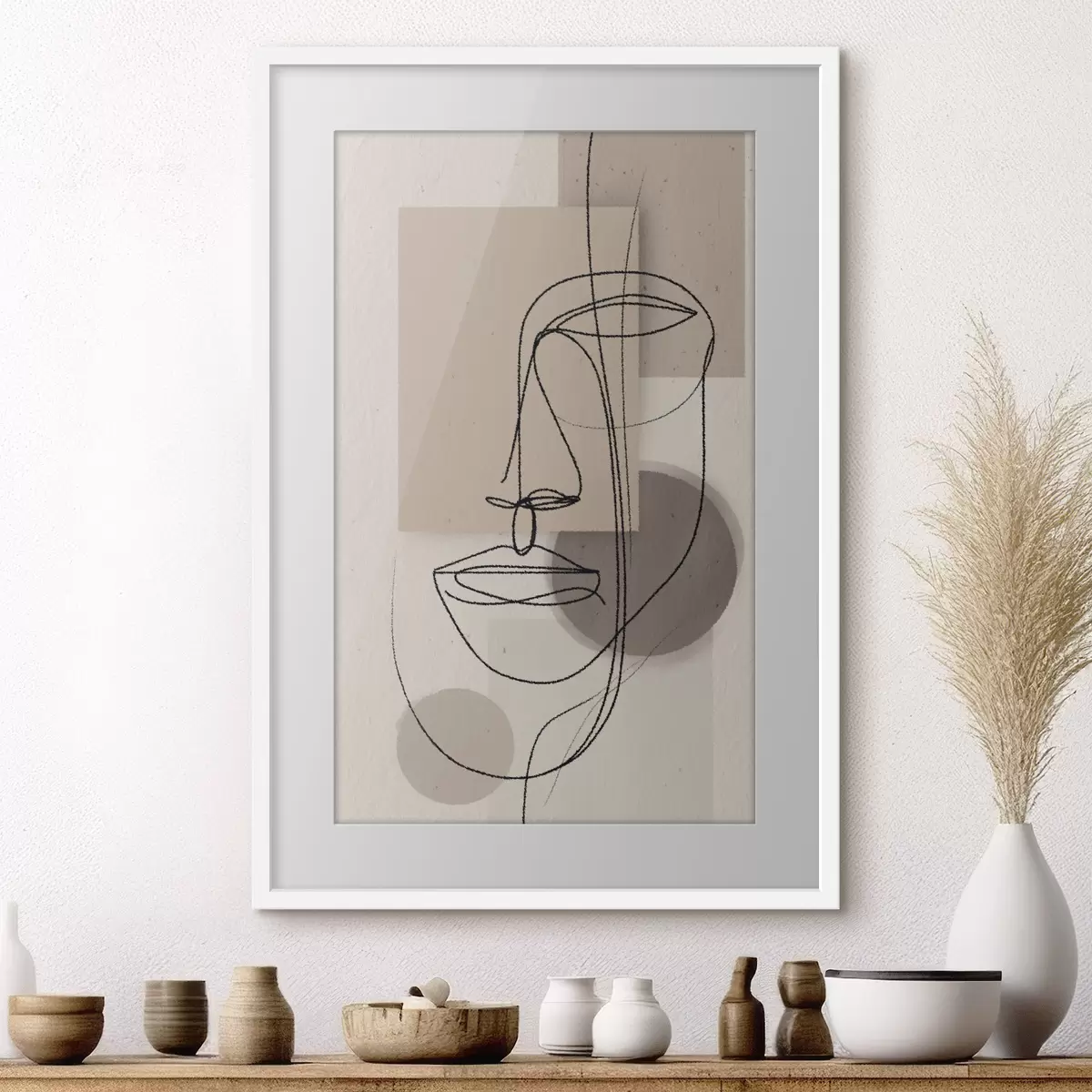Poster Retrato en línea sobre formas geométricas beige f45886