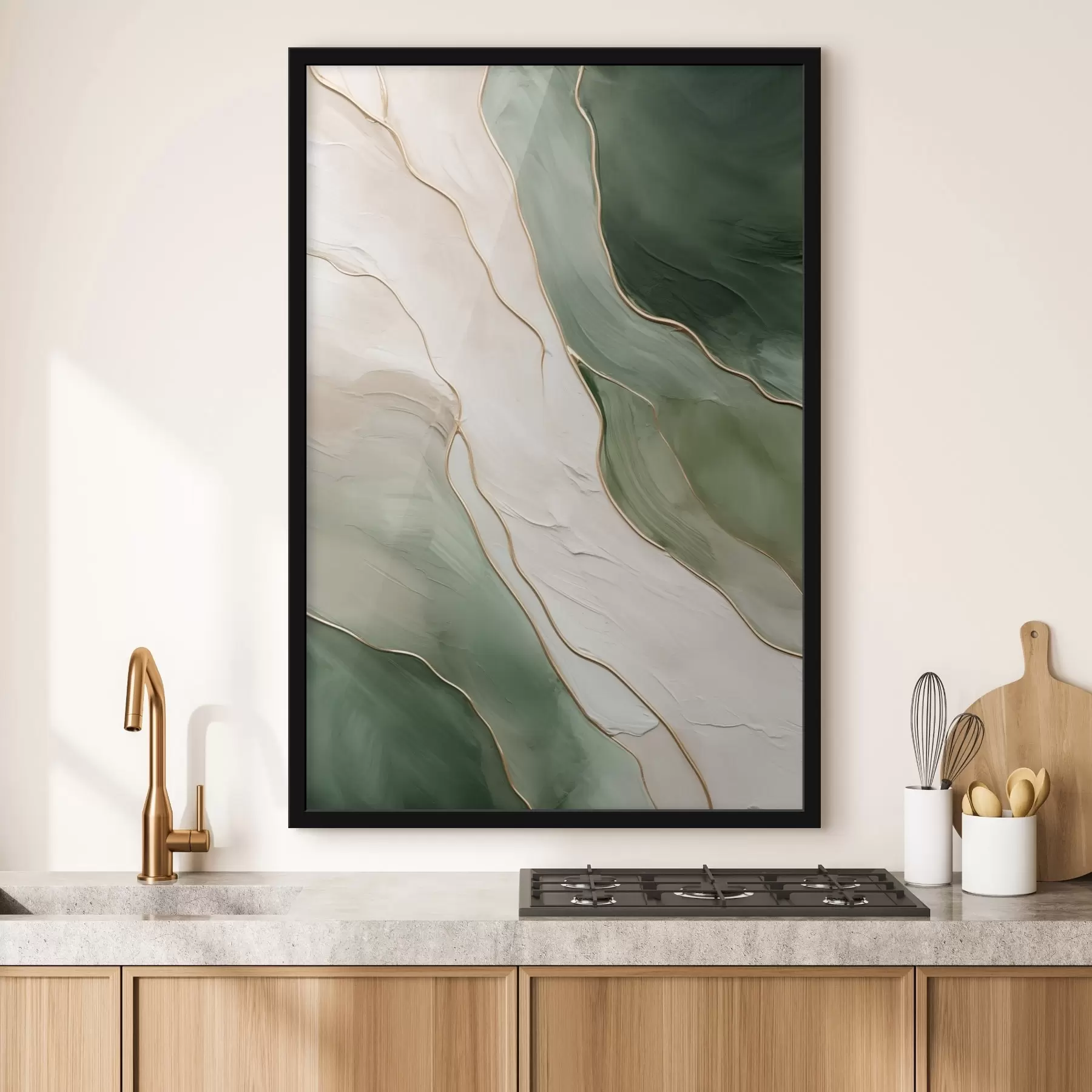 murales de pared Abstracción esmeralda con finas líneas amarillas f45888