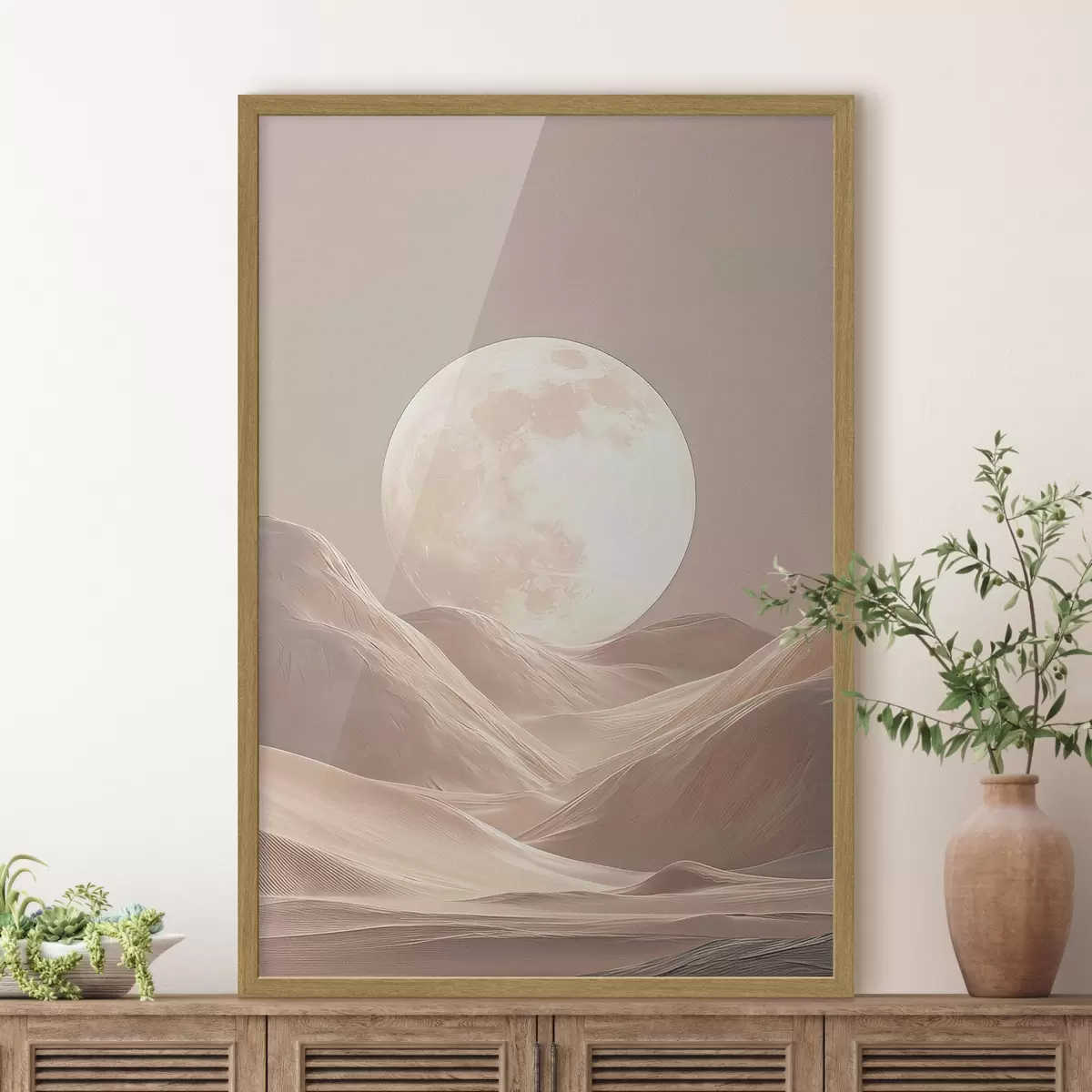 Poster Luna sobre dunas arenosas en tonos rosados f45892