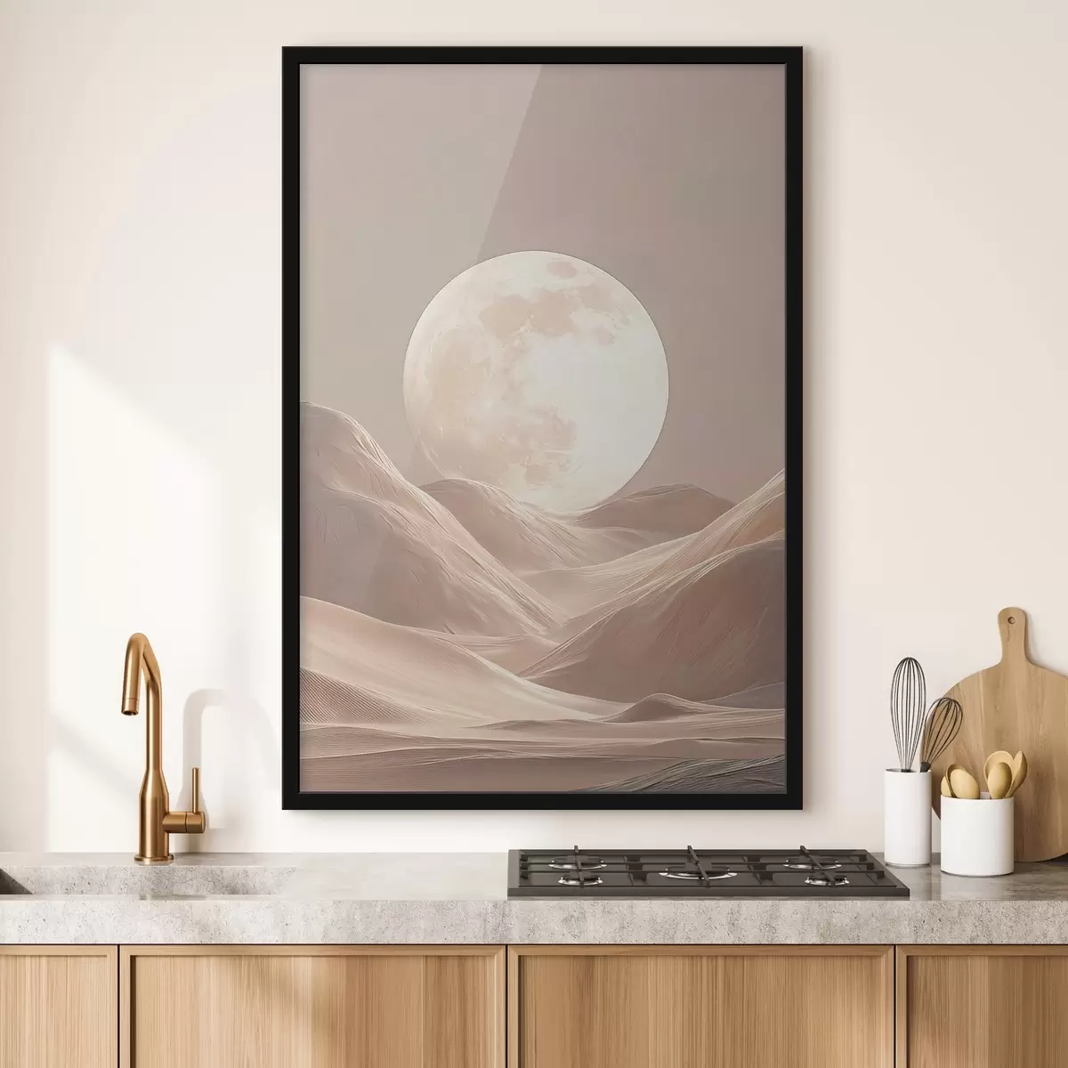 Poster Luna sobre dunas arenosas en tonos rosados f45892