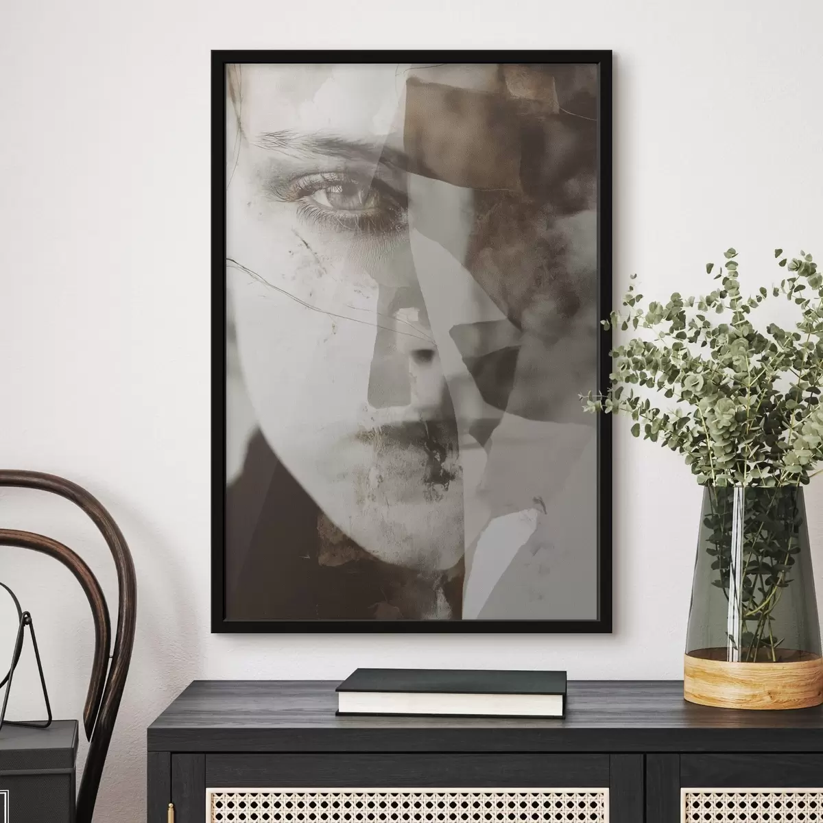 Poster Retrato abstracto en sepia, texturas y manchas f45897