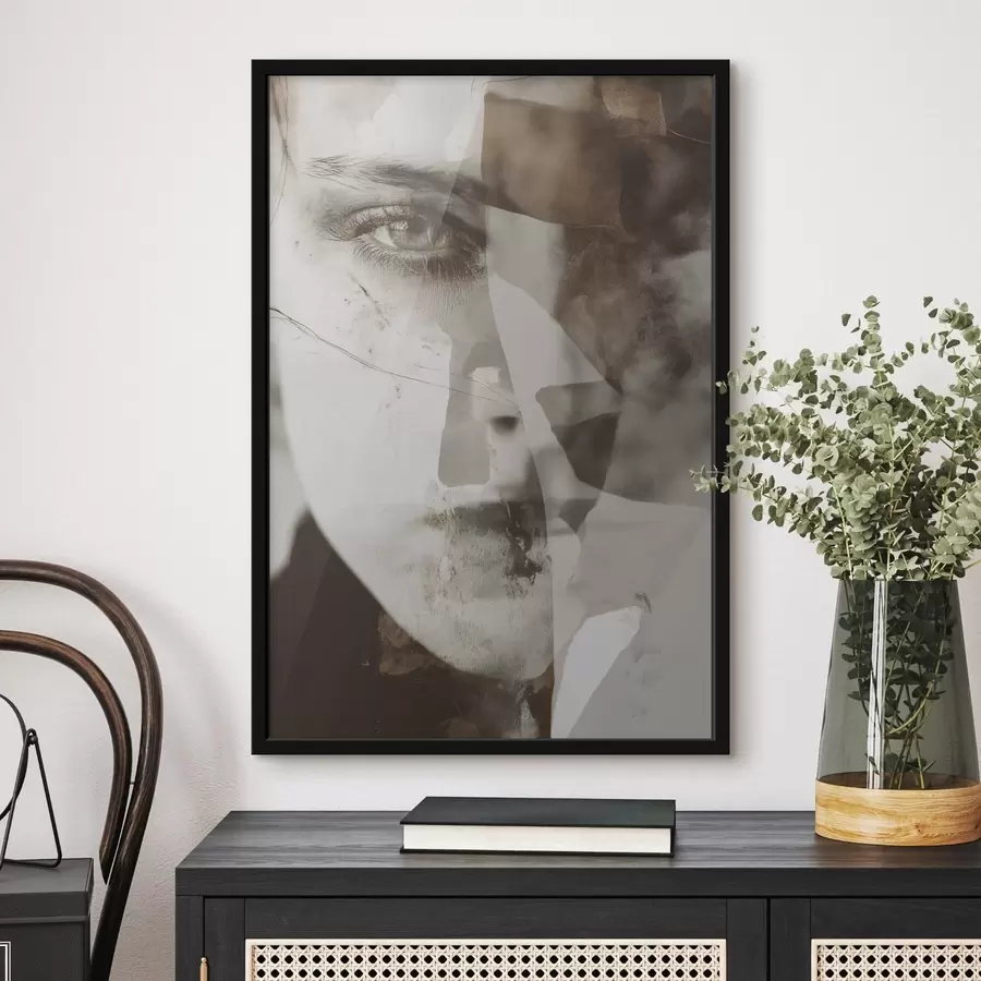 murales de pared Retrato abstracto en sepia, texturas y manchas f45897