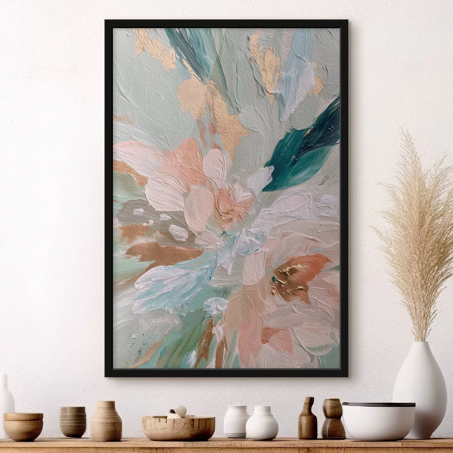 murales de pared Pinceladas florales en tonos pastel con motas amarillas f45899