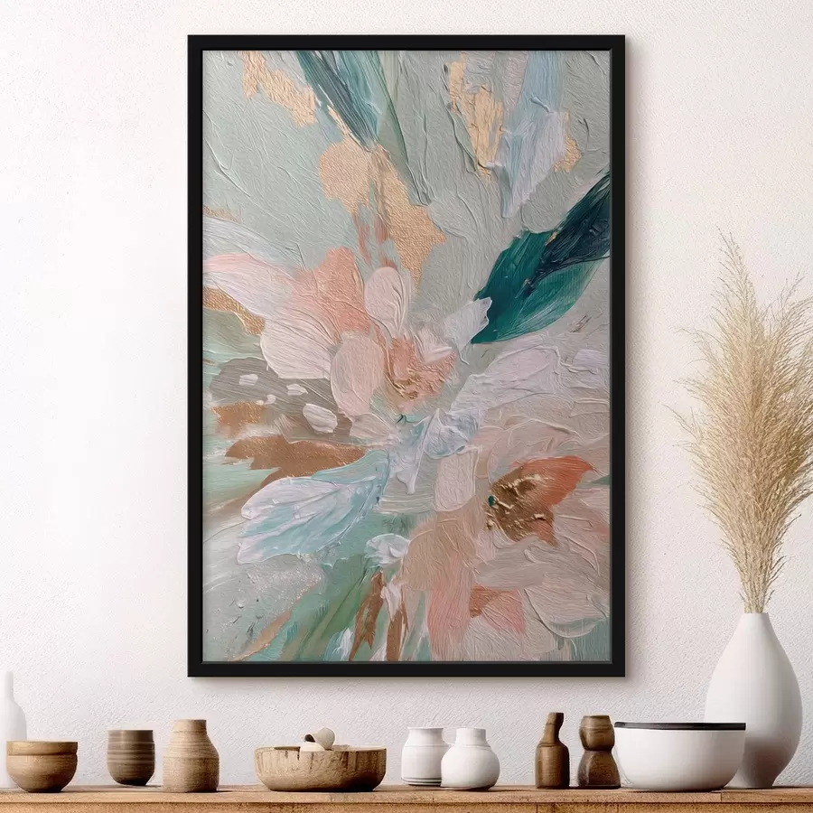 murales de pared Pinceladas florales en tonos pastel con motas amarillas f45899