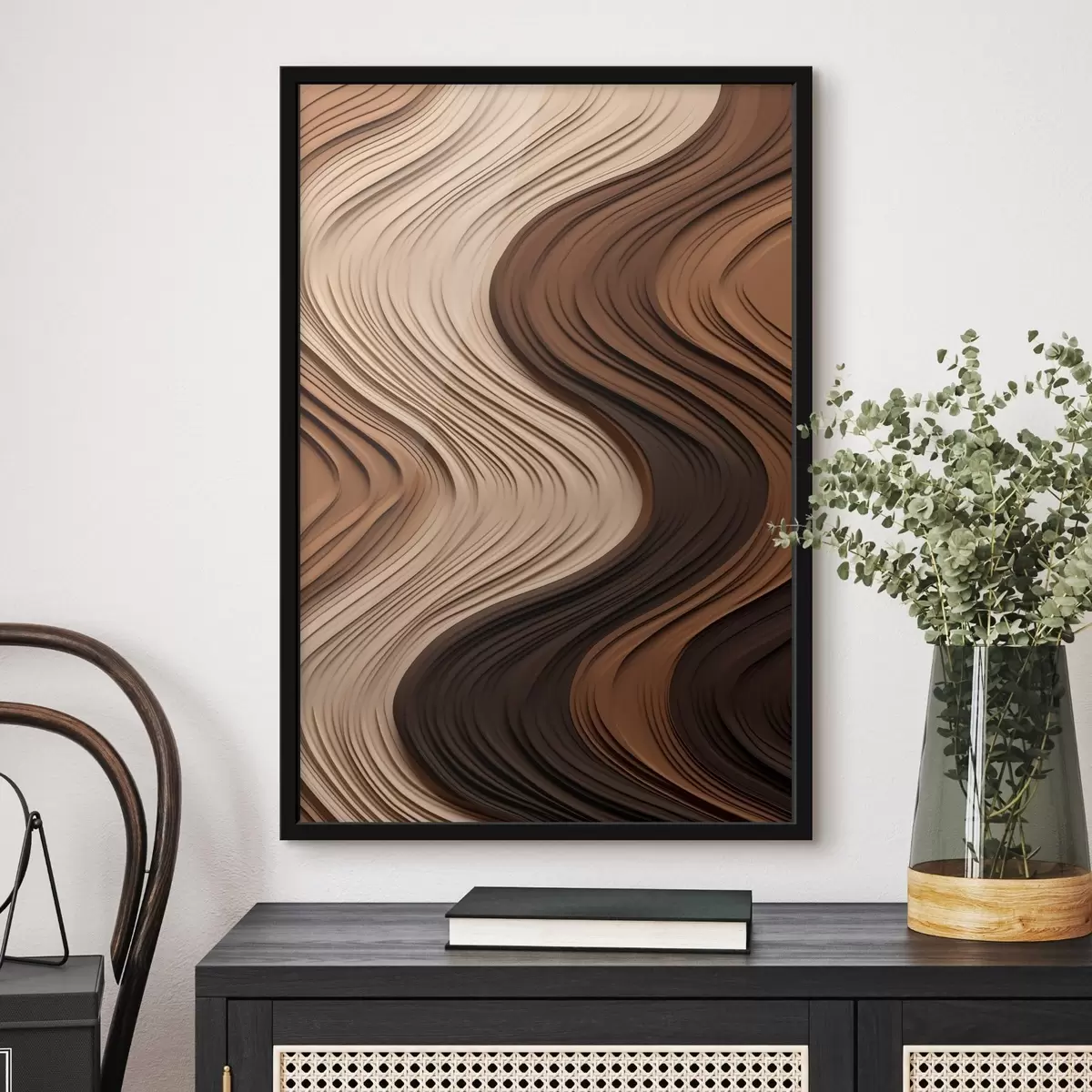 Poster Ondas verticales en cálidas capas de color beige-marrón f45905