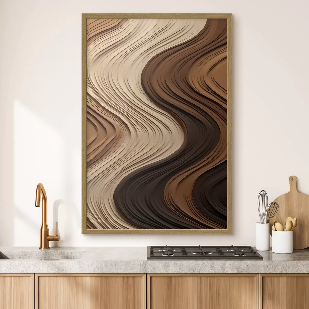Poster Ondas verticales en cálidas capas de color beige-marrón f45905