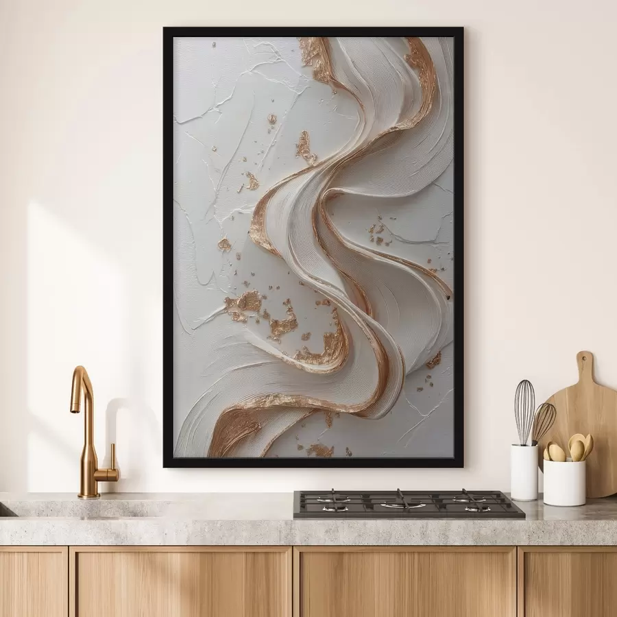 murales de pared Trazos texturizados blancos y amarillos con detalles metálicos f45906