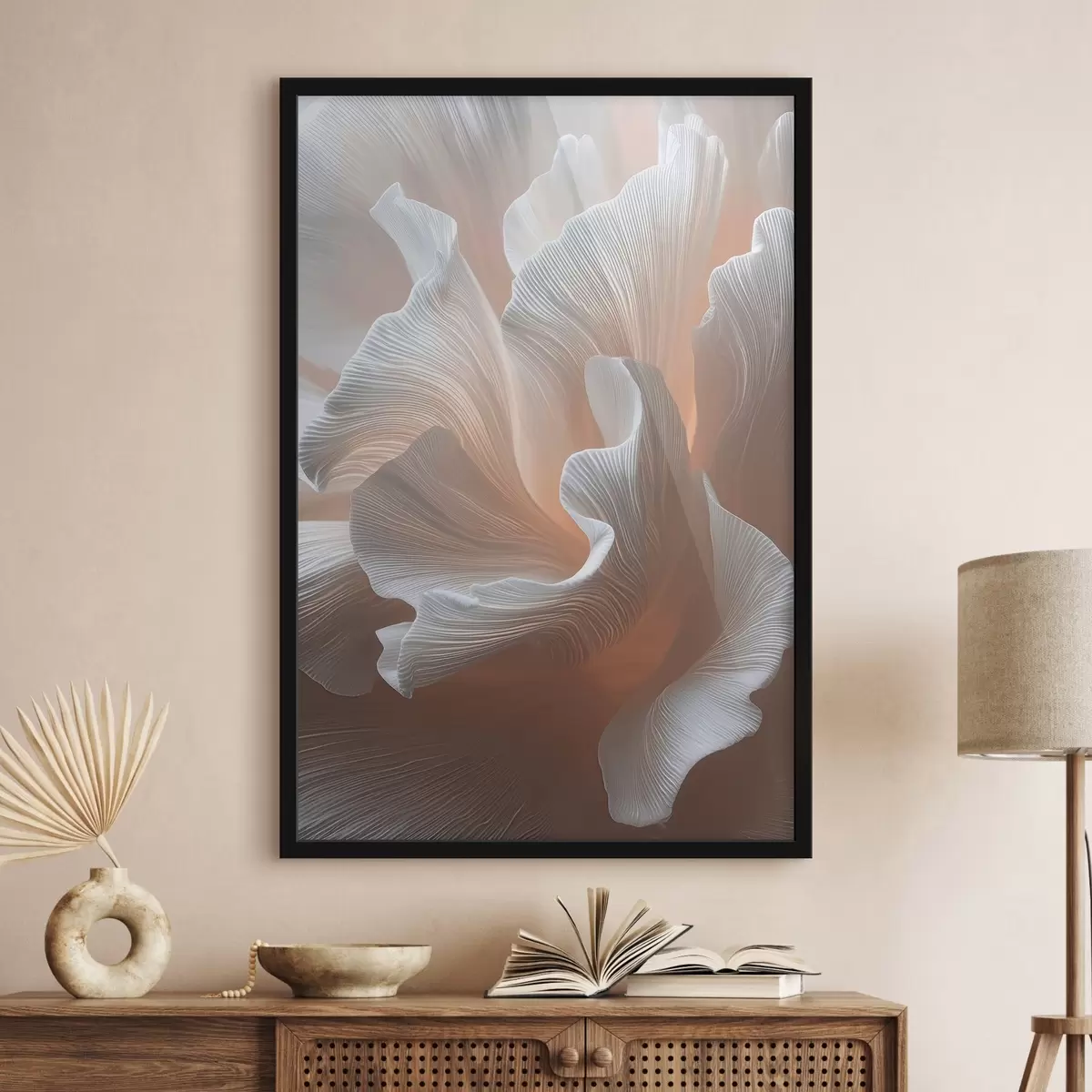 Poster Pétalos blancos y vaporosos con un cálido brillo melocotón f45909