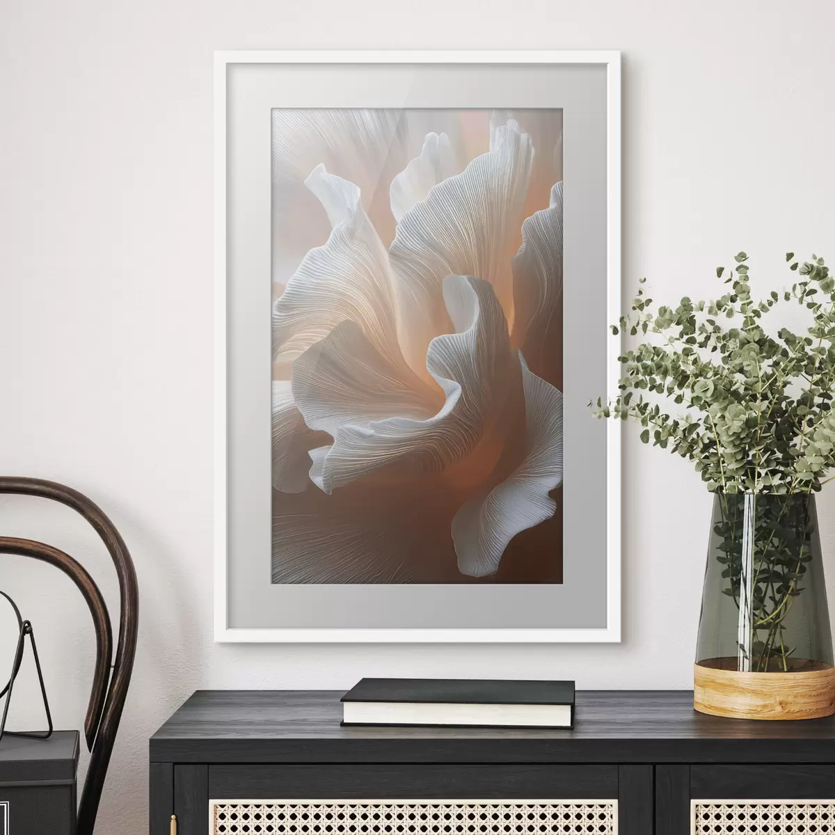 Poster Pétalos blancos y vaporosos con un cálido brillo melocotón f45909