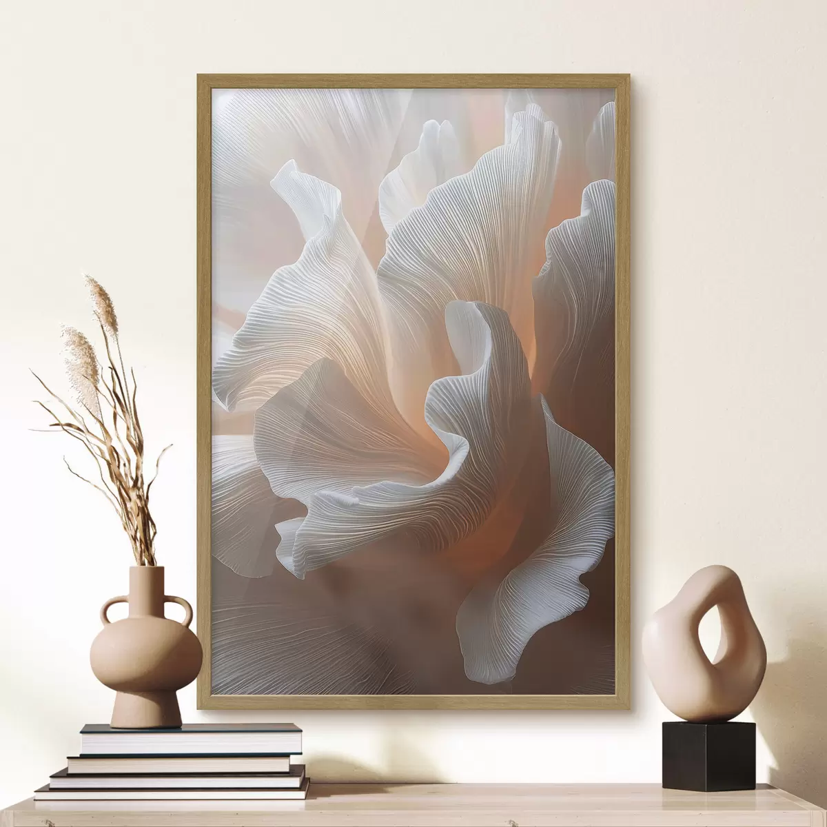 Poster Pétalos blancos y vaporosos con un cálido brillo melocotón f45909