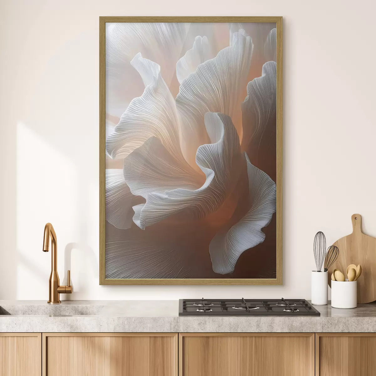 Poster Pétalos blancos y vaporosos con un cálido brillo melocotón f45909