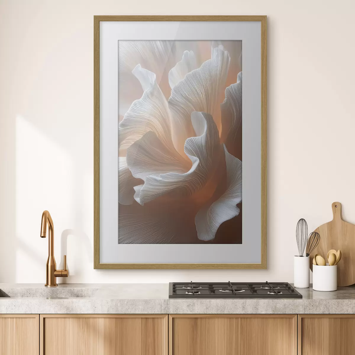 Poster Pétalos blancos y vaporosos con un cálido brillo melocotón f45909