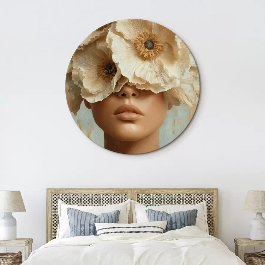 murales de pared Retrato con flores beige cubriendo los ojos r45870