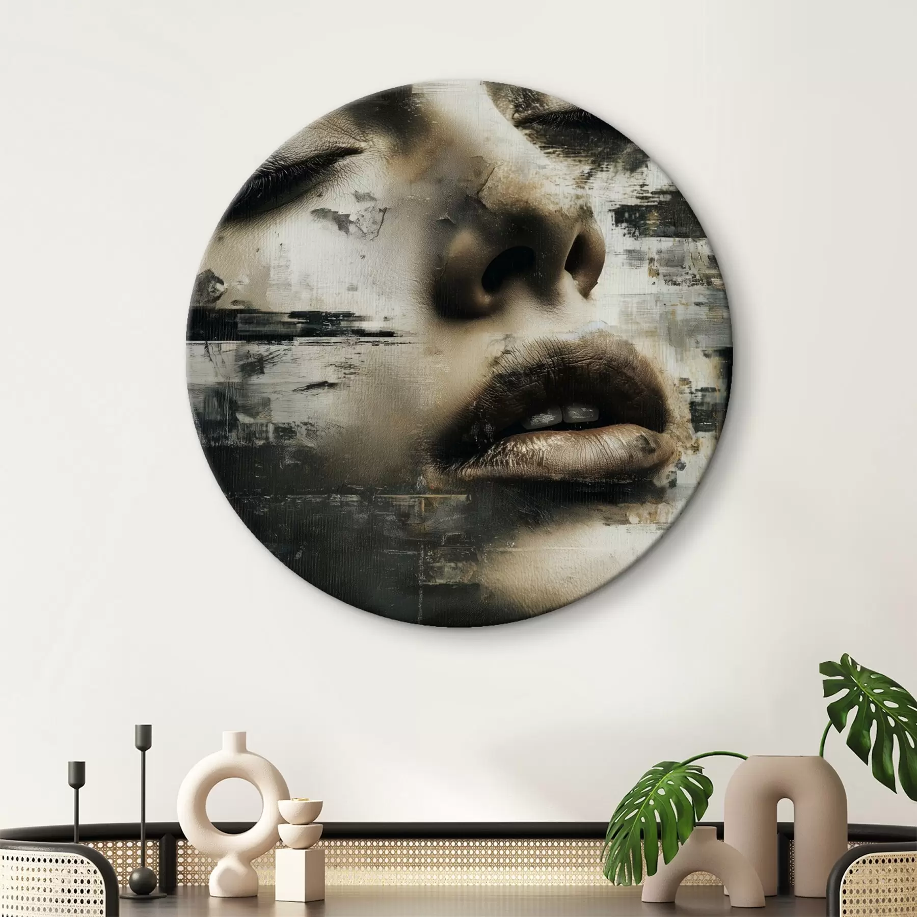 murales de pared Retrato femenino abstracto con efecto glitch y texturas r45873