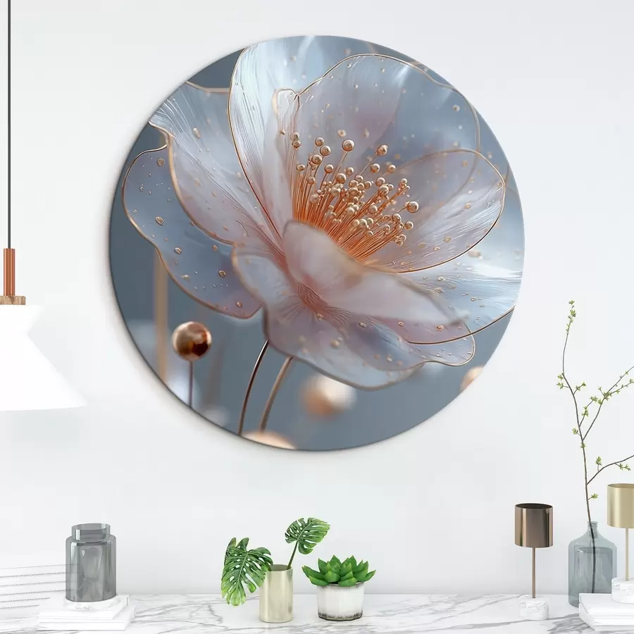 murales de pared Flor translúcida con estambres cobrizos sobre fondo azul r45880