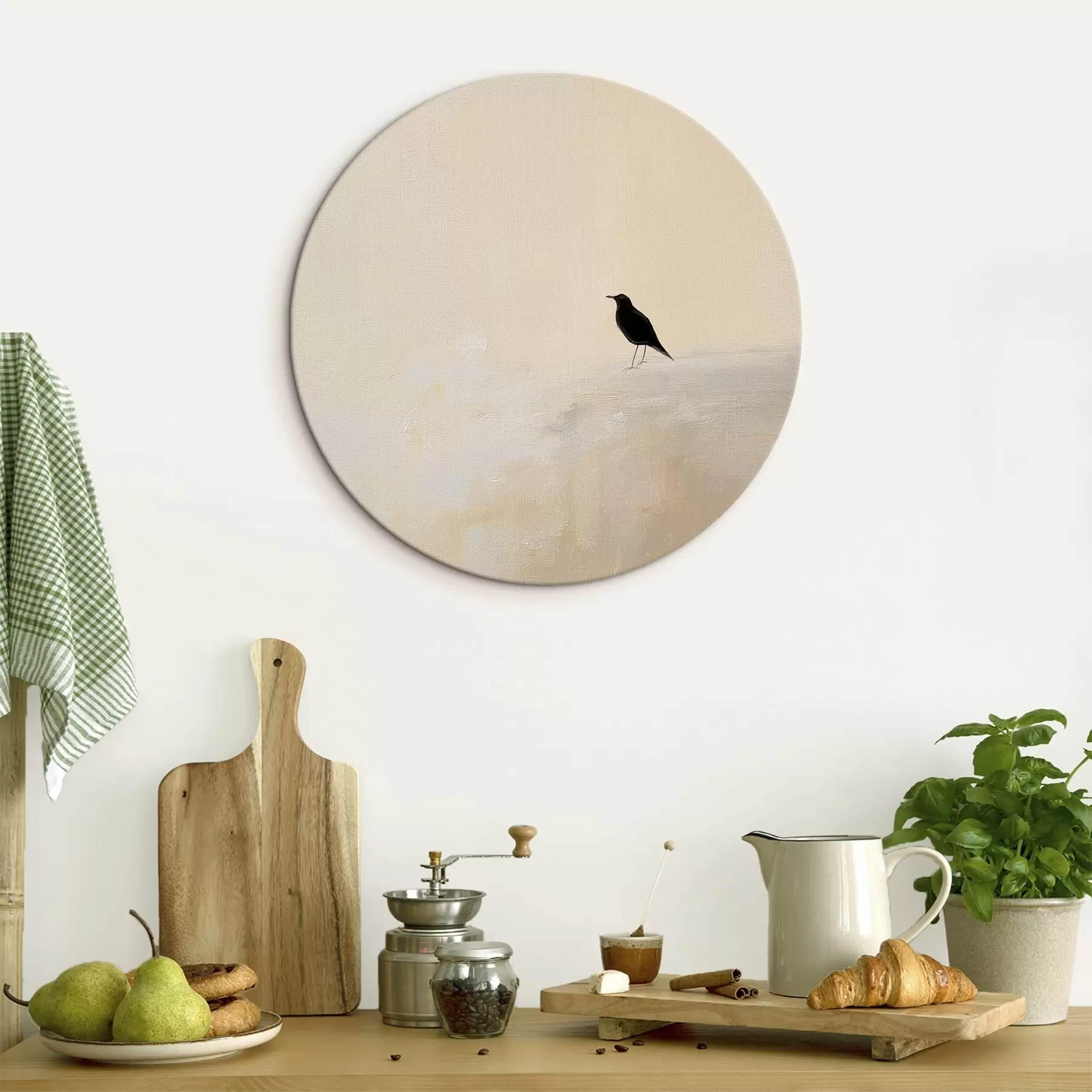 murales de pared Pájaro solitario sobre un fondo beige cálido r45882