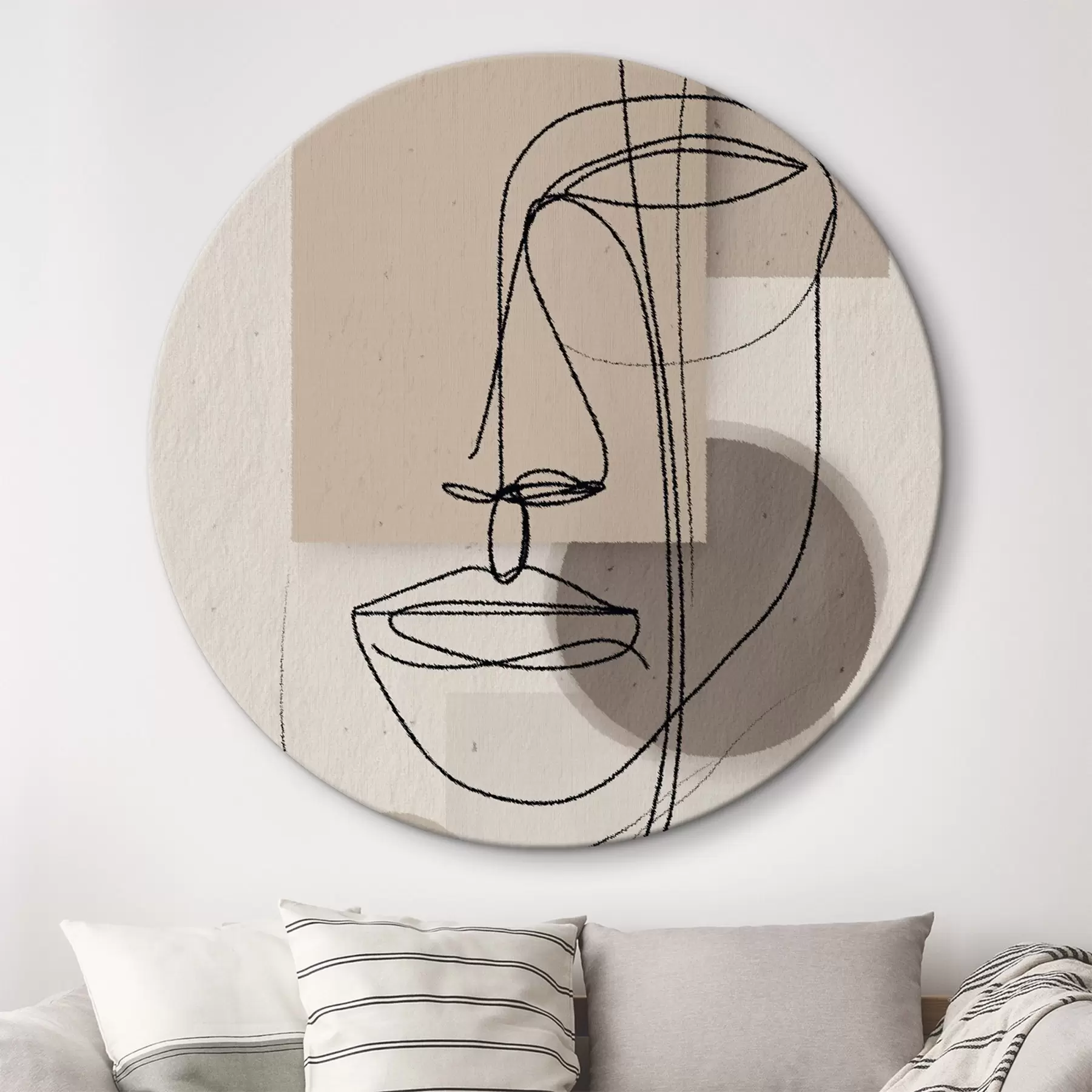 murales de pared Retrato en línea sobre formas geométricas beige r45886