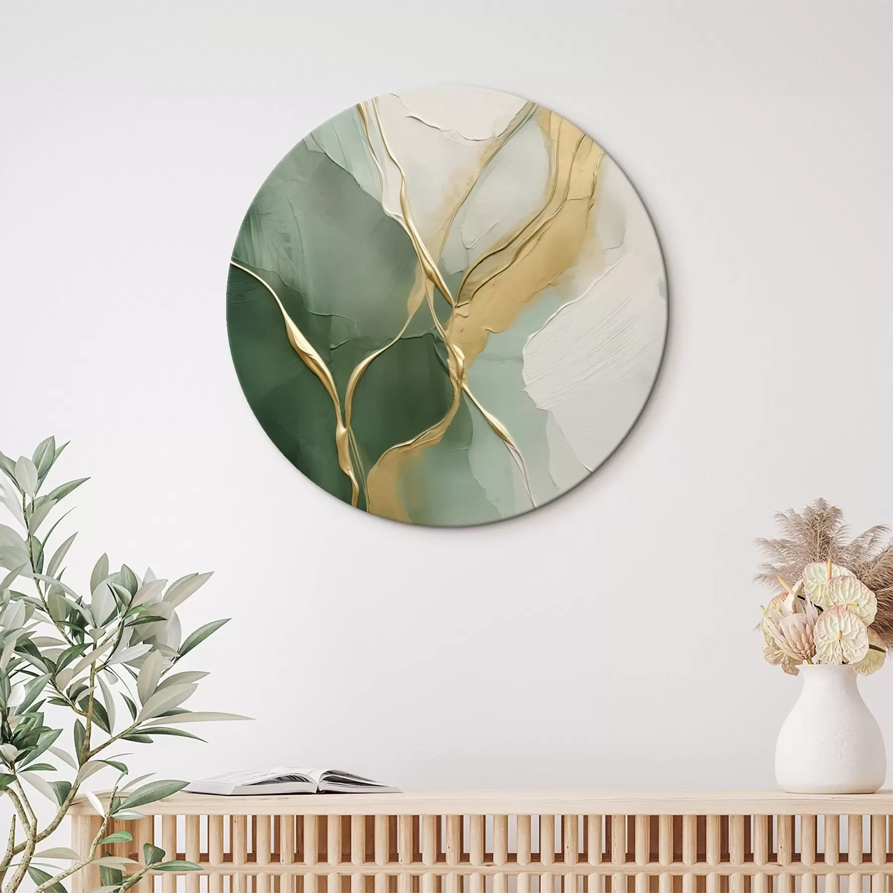 murales de pared Abstracción en color crema esmeralda con vetas amarillas r45887