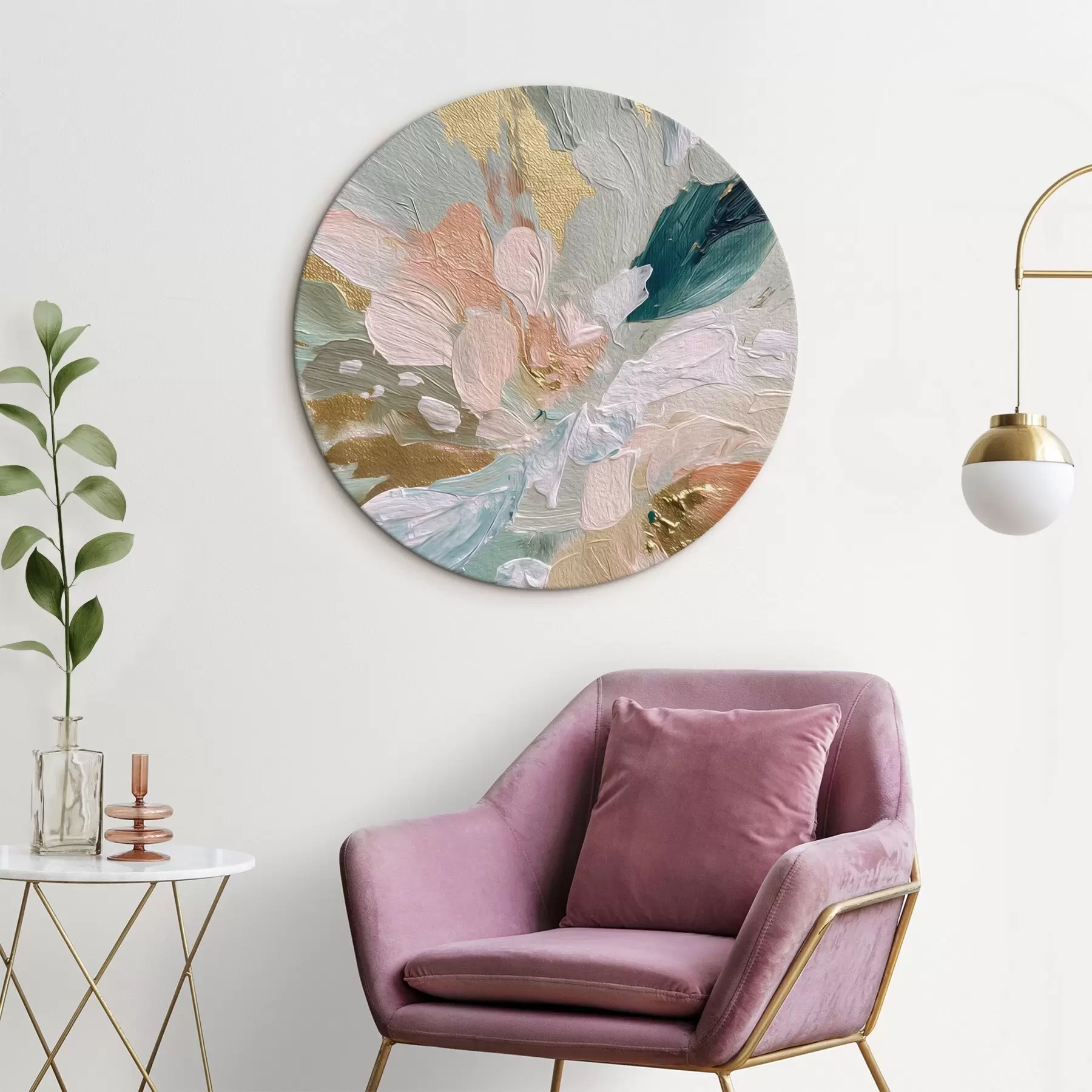 murales de pared Pinceladas florales en tonos pastel con motas amarillas r45899