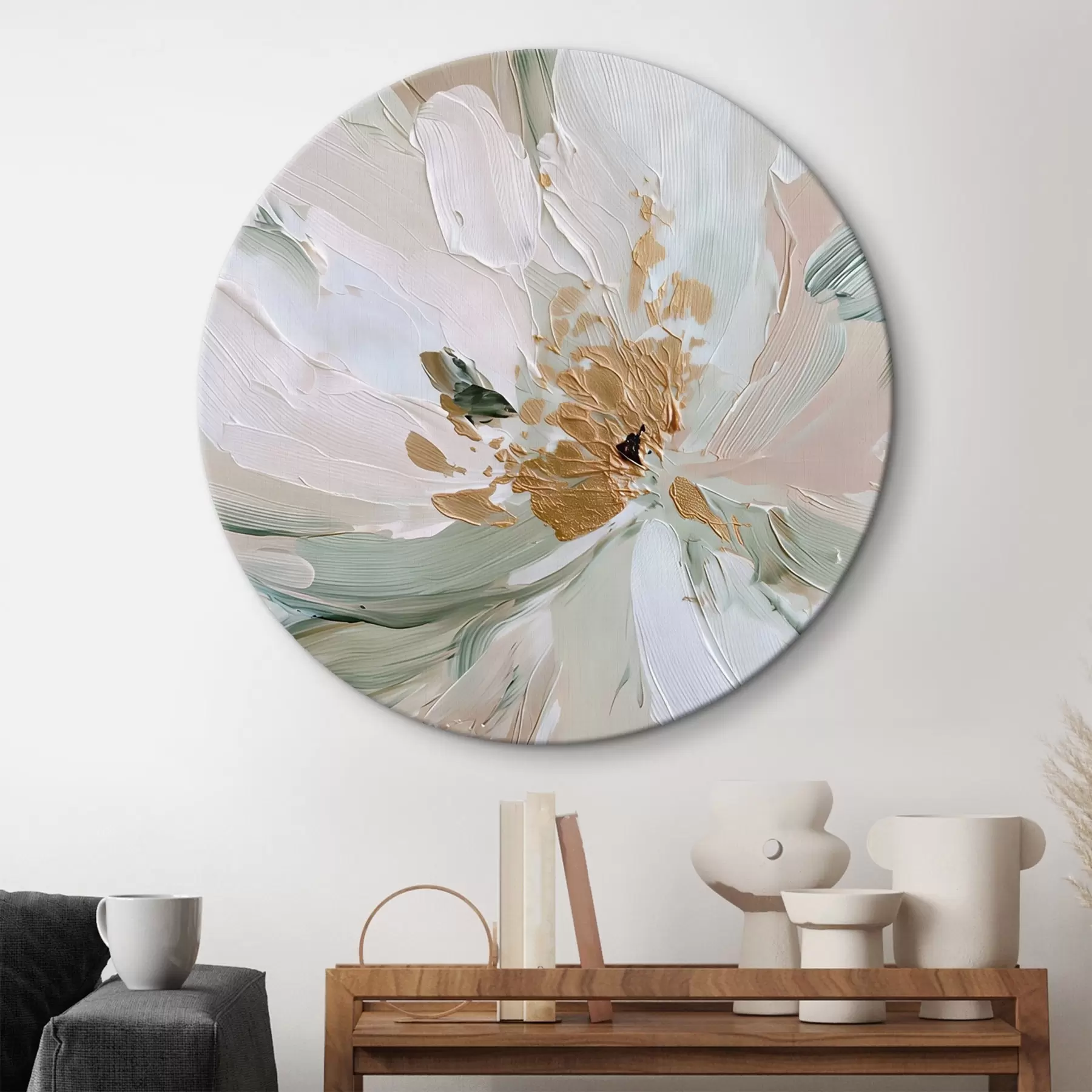 murales de pared Flor en impasto pastel con detalles en amarillo r45900