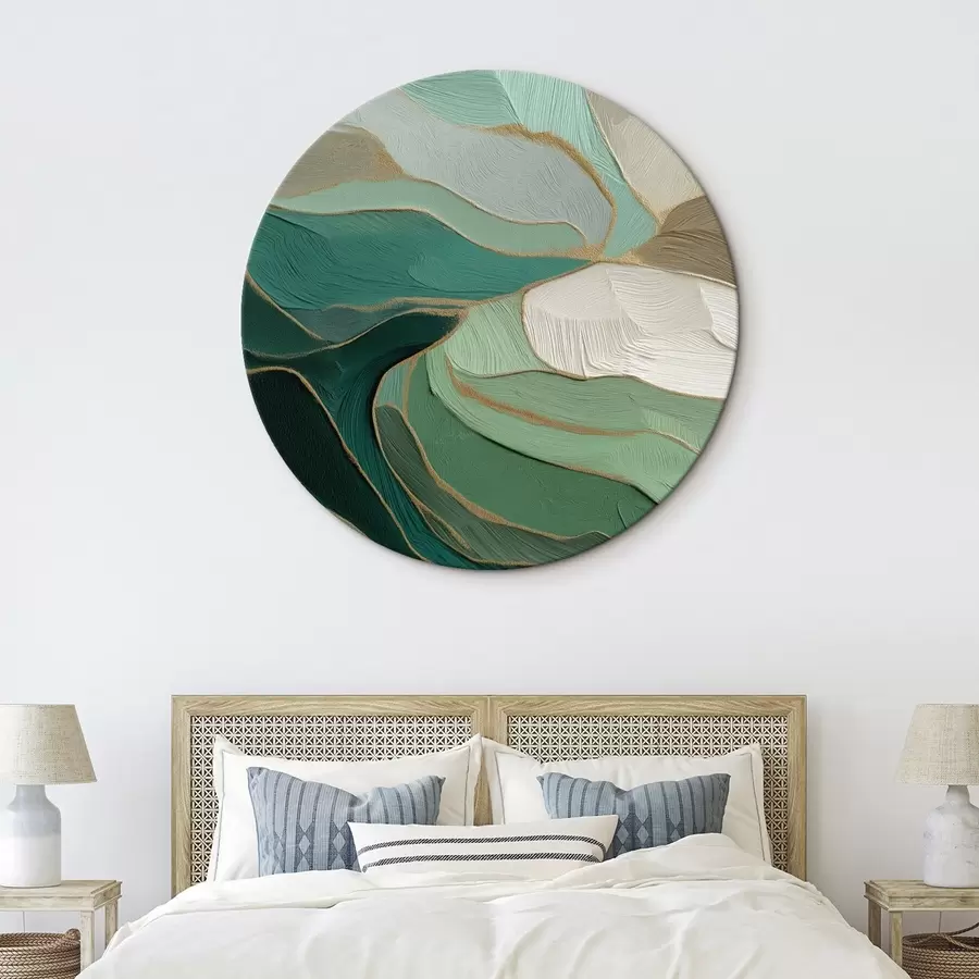 murales de pared Abstracción verde salvia con contorno amarillo r45901