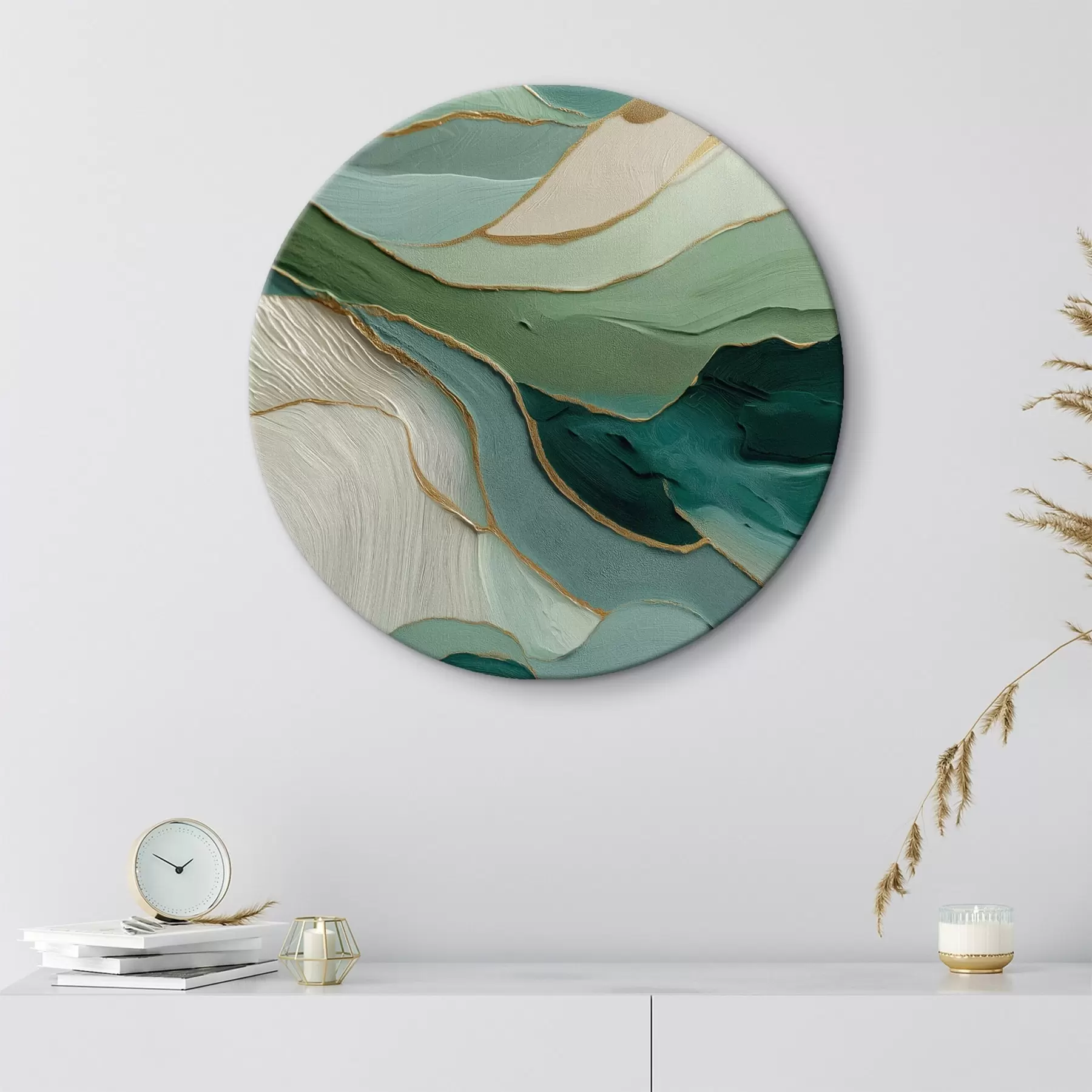 murales de pared Abstracción verde en capas con líneas amarillas y profundidad r45902