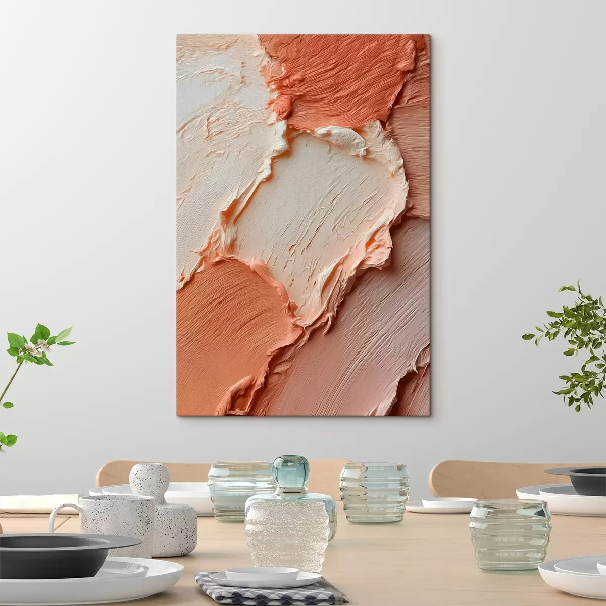 murales de pared Pinceladas con textura crema-melocotón, impasto rico s45869