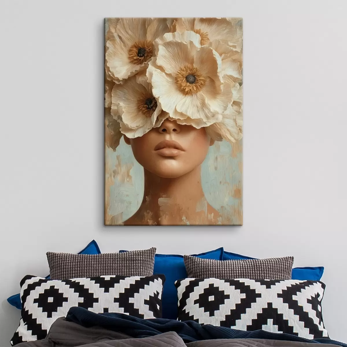 murales de pared Retrato con flores beige cubriendo los ojos s45870