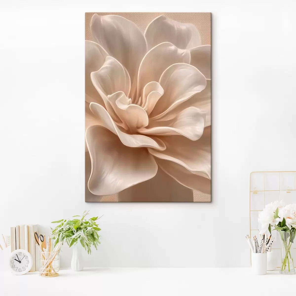 murales de pared Flor grande de color crema, pétalos suaves macro s45874
