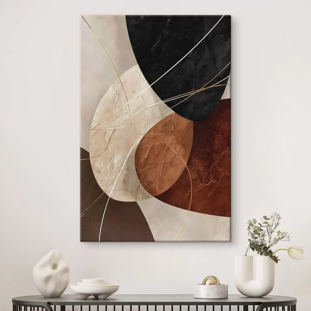 murales de pared Óvalos geométricos en una paleta de colores beige y caramelo s45878