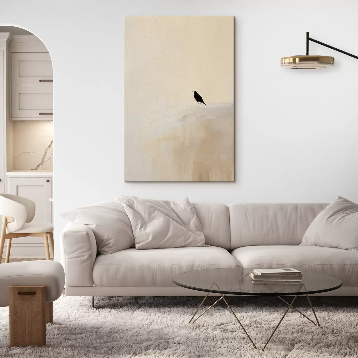 murales de pared Pájaro solitario sobre un fondo beige cálido s45882